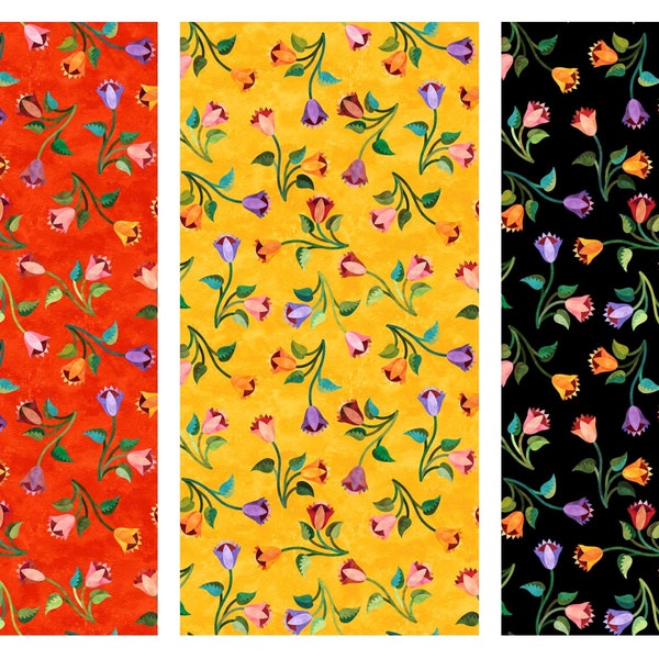 Floral Trail Cotton Fabric, Flamenco Aie Rossman Northcott DP25032 Modern Floral FQ Fat Quarter BTY half By the yard yardage Flowers Autumn