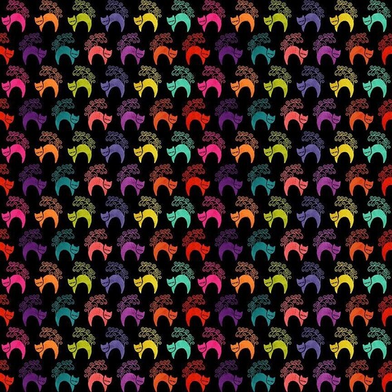 Scaredy Cat Halloween Cotton Fabric, Bootiful DPJ2777 Dear Stella PammieJane FQ Fat Quarter BTY by Yard Precuts Cute Black Cat Haunted House