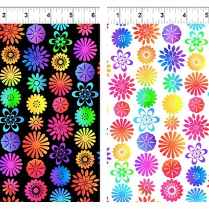 Retro 70s Flower Stripe Cotton Fabric 5PAW1 5PAW2 Pawsitivity In The Beginning Jason Yenter FQ Fat Quarter Eighth by the yard BTY Rainbow