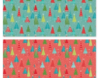 Trees Cotton Fabric Snowed In Heather Peterson Riley Blake Glacier/Coral Modern Christmas Holiday Fat Quarter FQ Eighth half BTY by the yard