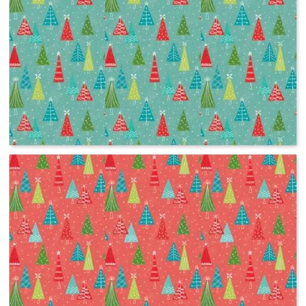 Trees Cotton Fabric Snowed In Heather Peterson Riley Blake Glacier/Coral Modern Christmas Holiday Fat Quarter FQ Eighth half BTY by the yard