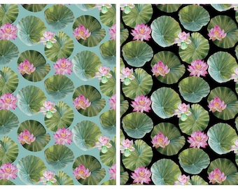 Lily Pads Cotton Fabric, Water Lilies Northcott DP25059-99 Oriental Asian FQ Fat Quarter Eighth BTY half by the yard Flowers lily pad floral
