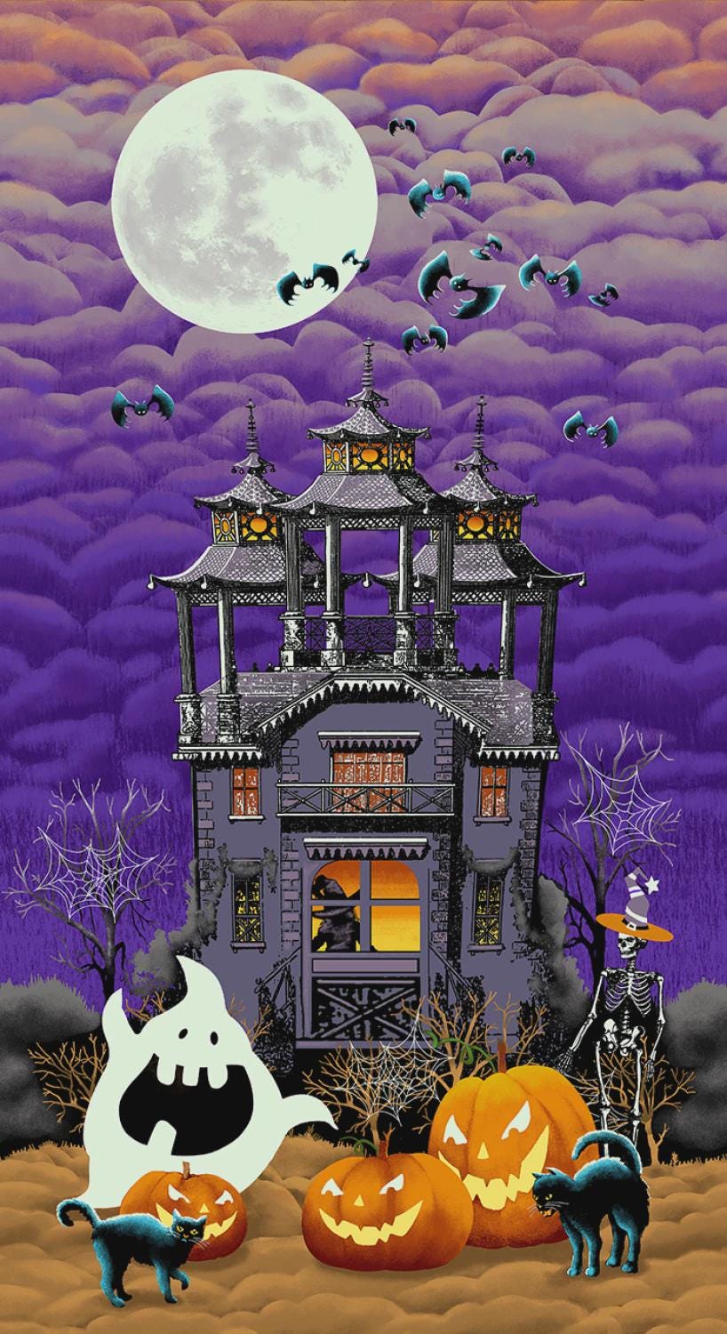 Main Haunted House Panel Glow in the Dark Cotton Fabric, After