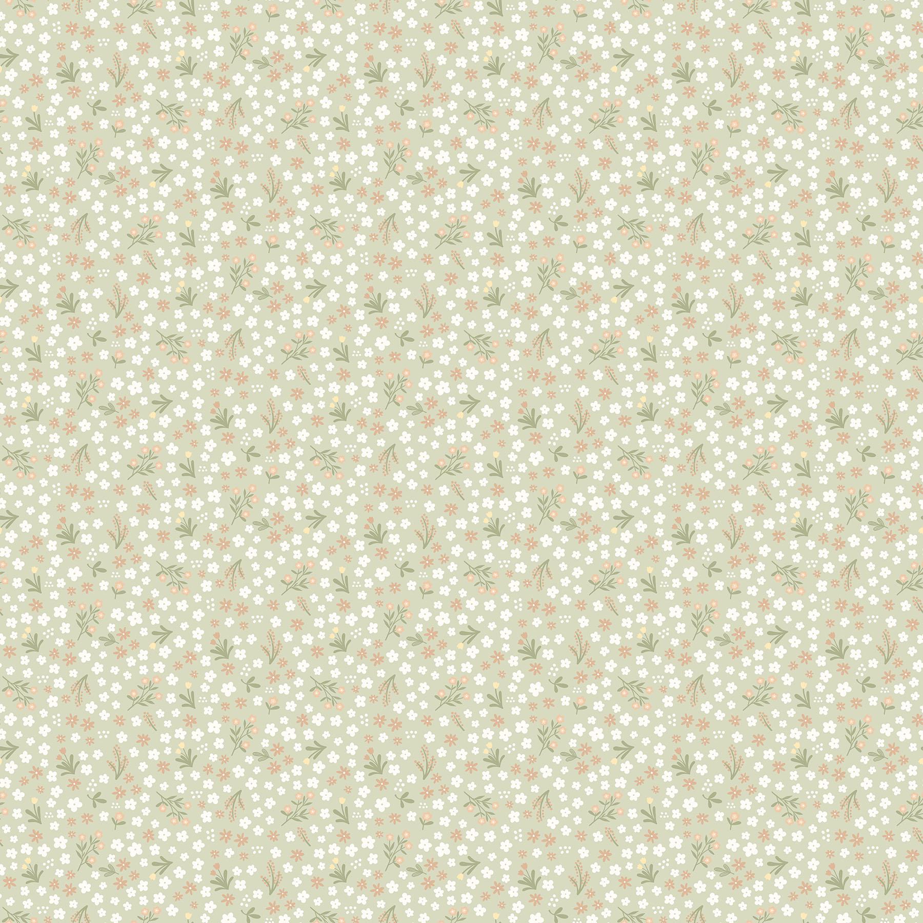 Packed Flowers Flannel Cotton Fabric, Silly Goose F27778-72 Northcott, FQ Fat quarter BTY By Yard Precuts Neutral Baby Shower Gift Nursery