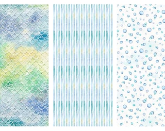 Enchanted Seas Cotton Fabric, Pirates Coordinates FQ Fat Quarter Half by the yard BTY Boho fantasy Ocean decor for baby boy nursery toddler