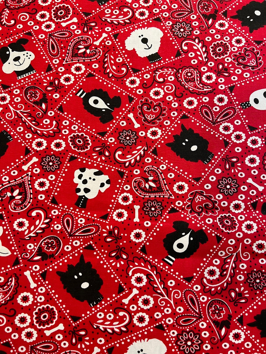 Dogs on Red Bandana Cotton Fabric by the Yard FQ Fat Etsy