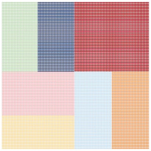 May include: A digital illustration of six different gingham patterns. The patterns are in various colors, including green, blue, red, pink, light blue, and orange.