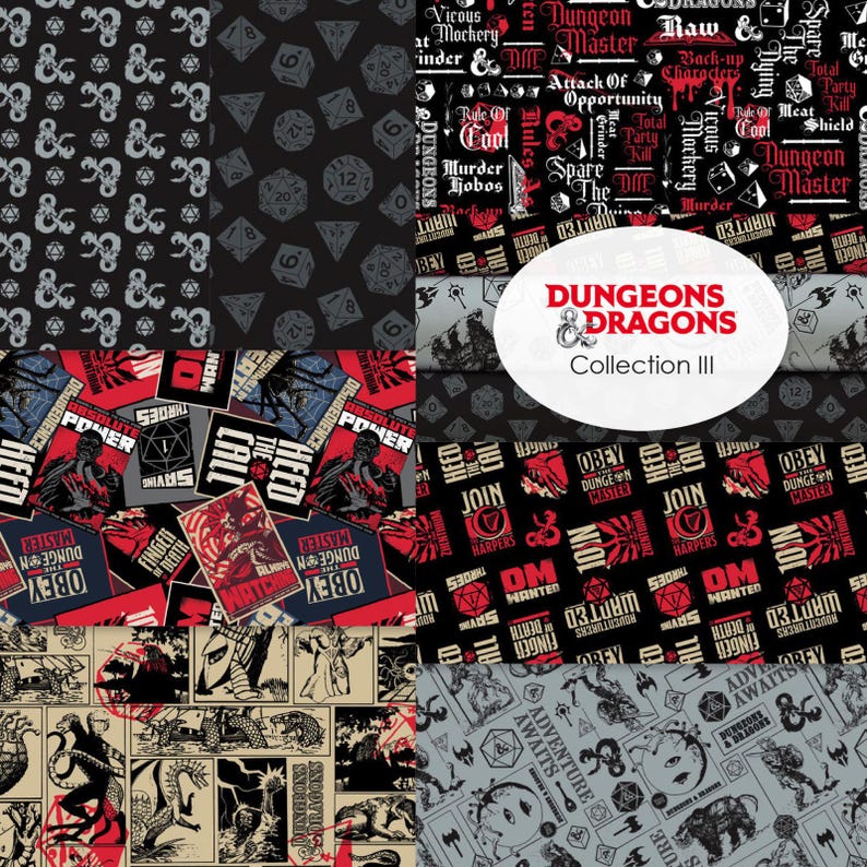 Dungeons and Dragons 3 Quilt Cotton Fabric, Licensed Camelot Fabrics ...
