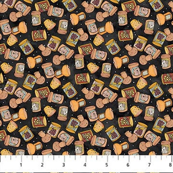 Corks cotton fabric, Whiskers and Wine 26885-99 Bonnie Lemaire Northcott, Funny Cats FQ Fat Quarter eighth by Yard BTY Kitty Cat Lover Wine