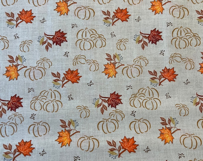 Mini Sketched Pumpkins With Fall Leaves Harvest Cotton Fabric by the ...