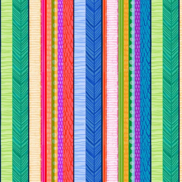 Patterned Rainbow Stripe Cotton Fabric, Wild at Heart 5129MU P&B Textiles FQ Fat Quarter Eighth By Yard BTY Safari Baby Shower Gift Nursery