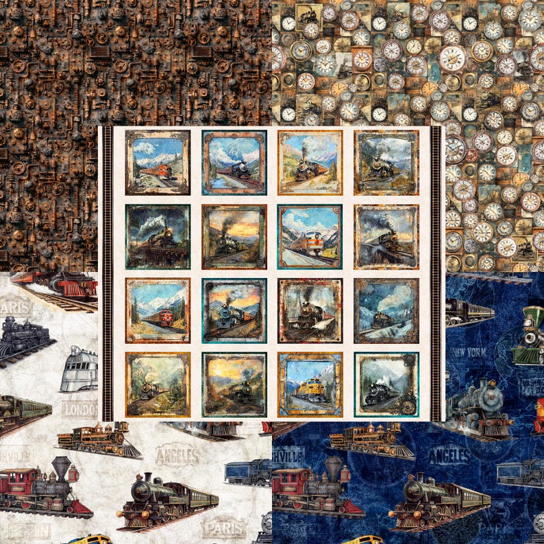 Train Mechanical Cotton Fabric, 31638 Steam & Steel, Dan Morris ...