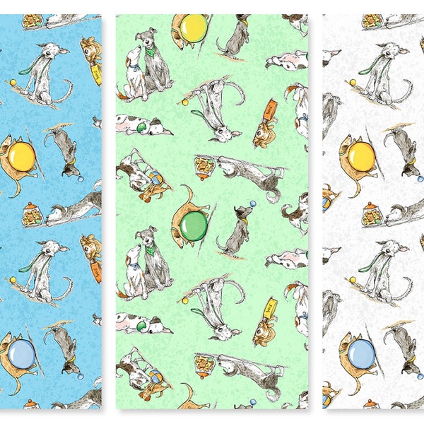 Large Dogs Cotton Fabric, A Day in the Park Y3877 Anita Jeram Clothworks pet dog lover FQ Fat Quarter Eighth BTY by yard baby shower nursery