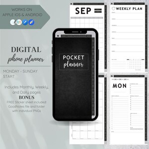 Digital Pocket Planner - Minimal Modern Aesthetic, iPhone and Android Planner, GoodNotes Notability Xodo PDF Planner and Bonus Stickers