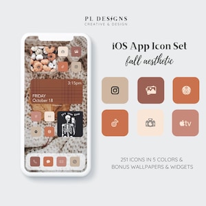 iOS App Icon Set - Fall Aesthetic | iPhone Icon Set | Icons with Bonus Wallpapers & Widgets | Aesthetic Fall Color Palette