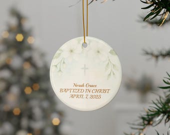 Personalized Baptism Ornament for Girl and boys, Custom Ceramic Keepsake, Goddaughter Gift, Dedication Ornament, Religious Holiday Decor