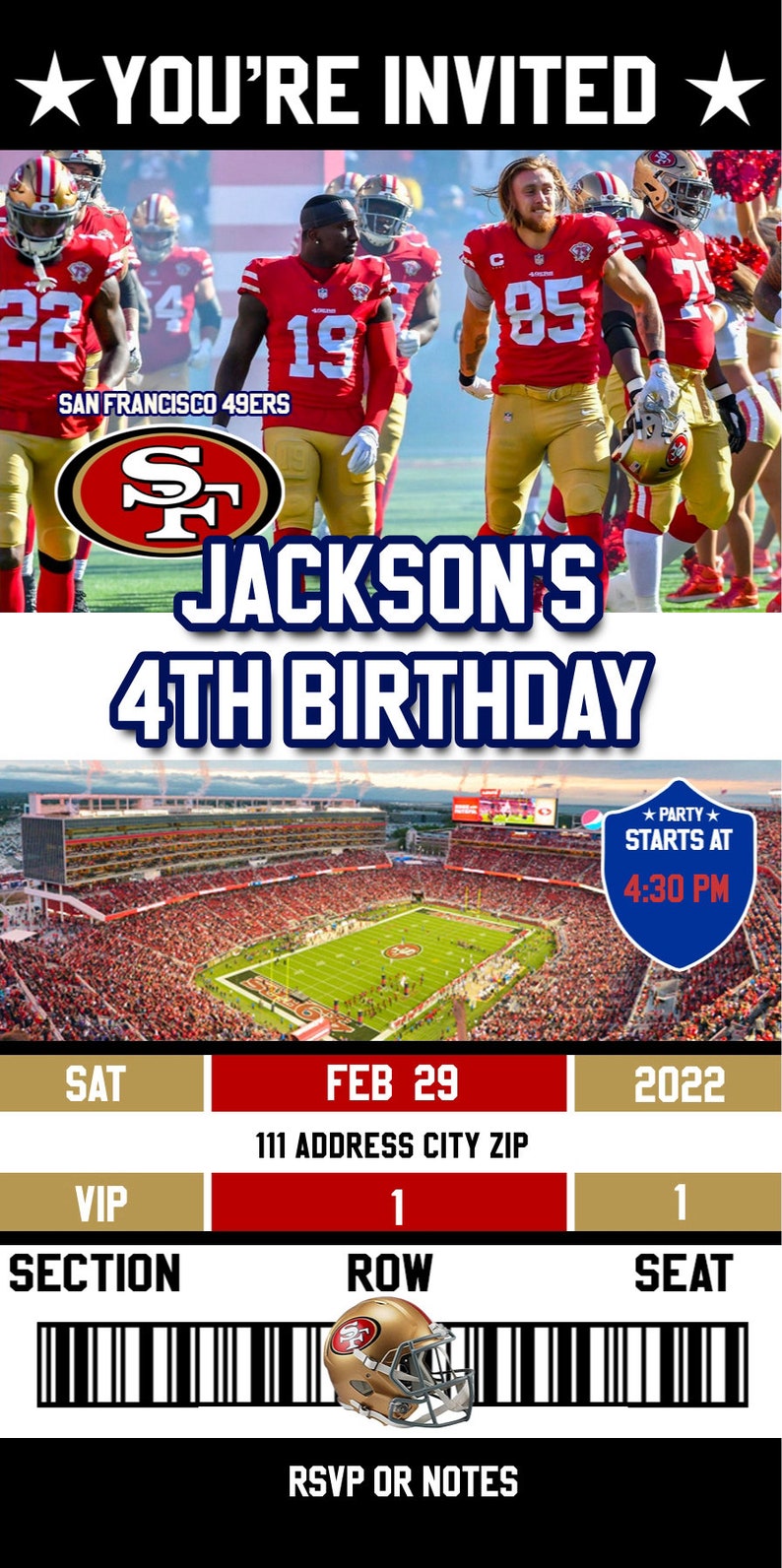San Francisco 49ers Birthday Party Ticket Invitation Edit - Etsy