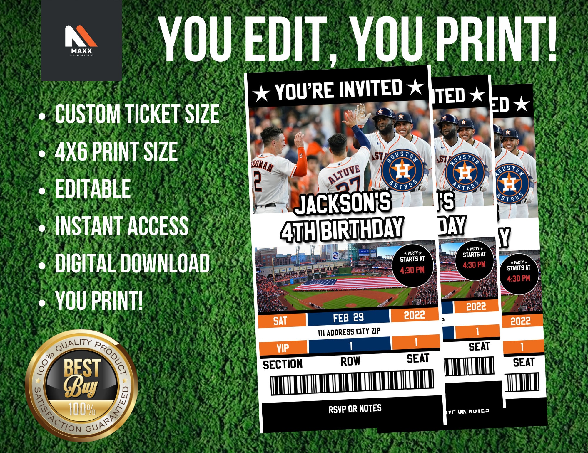 Houston Astros Birthday Party Ticket Invitation Edit Online Etsy
