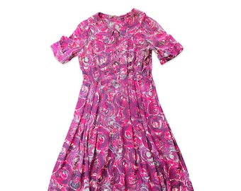 1970s Vintage Abstract Pink and Purple Dress