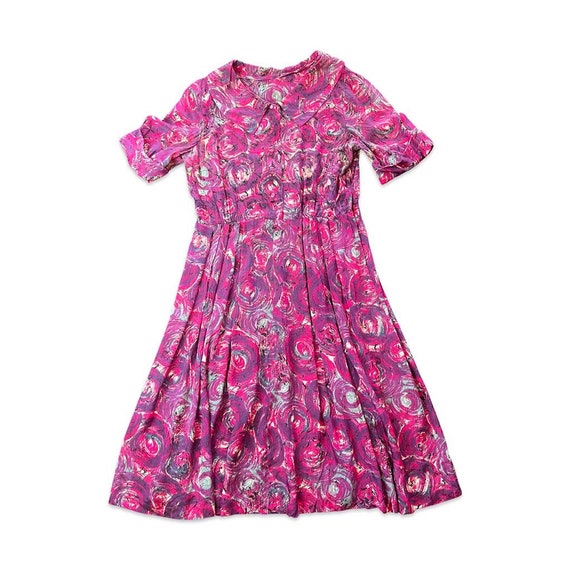 1970s Vintage Abstract Pink and Purple Dress - image 1