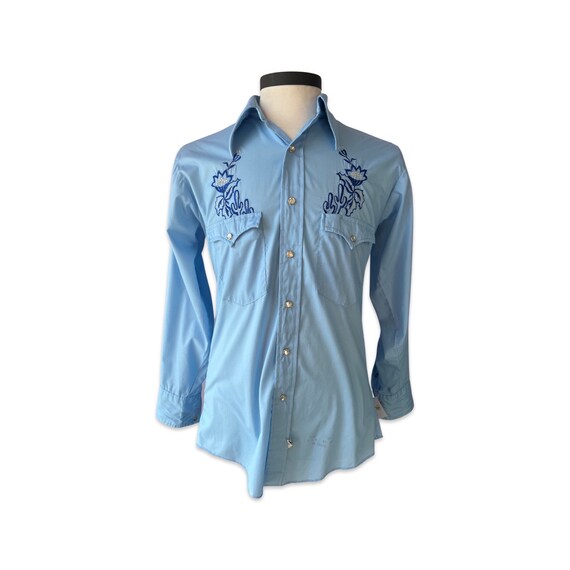 Vintage 70s Western Blue Shirt - image 1