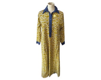 Vintage 70s Blue and Yellow Floral Dress