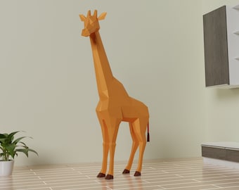 Modelo de jirafa en papel 3d, decoración del hogar en papel, animales de la selva en papel