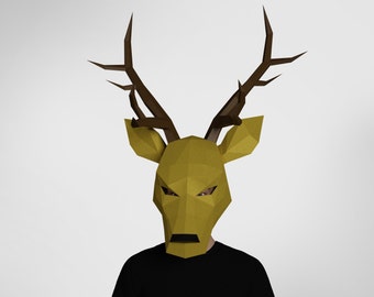 Christmas deer papercraft mask, DIY Halloween digital mask template, Low poly 3d mask,Stag cosplay mask