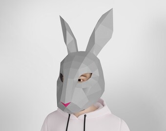 Rabbit papercraft full mask,DIY Easter and Halloween digital mask template, Low poly 3d mask,Cosplay mask
