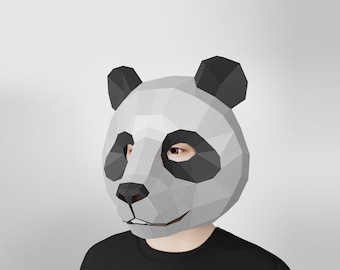 Panda papercraft mask, DIY Halloween digital mask template, Low poly 3d mask, cosplay mask