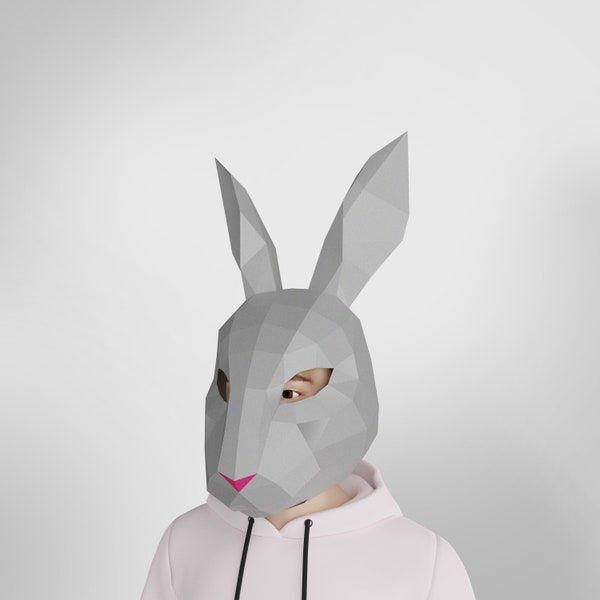 Rabbit papercraft full mask,DIY Easter and Halloween digital mask template, Low poly 3d mask,Cosplay mask