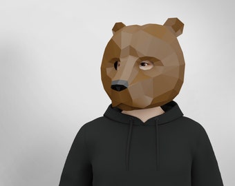 Bear papercraft mask, Cosplay mask, DIY Halloween digital mask template, Low poly 3d mask