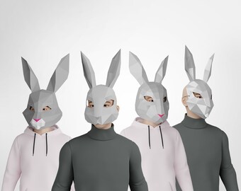 Easter bunny 4+1 papercraft masks pack( 2 full head masks and 2 only face masks )+ 1 gift