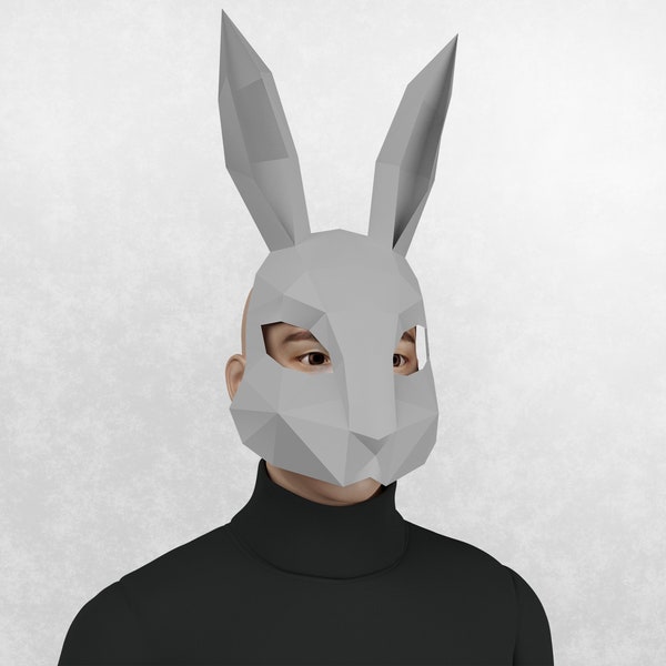 Rabbit papercraft mask,DIY Easter and Halloween digital mask template, Low poly 3d mask,Cosplay mask