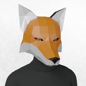Fox papercraft mask, DIY  mask template, Low poly 3d mask, cosplay mask, Halloween mask