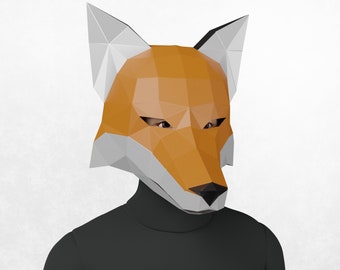 Fox papercraft mask, DIY  mask template, Low poly 3d mask, cosplay mask, Halloween mask