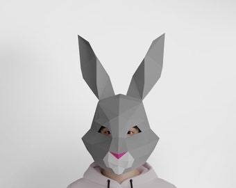 Easter bunny or rabbit full head digital papercraft mask, DIY Easter and Halloween mask template, Low poly 3d mask, cosplay mask