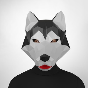 Husky papercraft mask, DIY mask template, low poly 3d mask, cosplay mask, party mask, dog mask