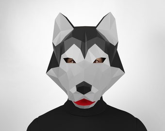 Husky papercraft mask, DIY mask template, low poly 3d mask, cosplay mask, party mask, dog mask