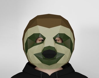 Sloth papercraft mask, DIY Halloween digital mask template, Low poly 3d mask,Stag cosplay mask