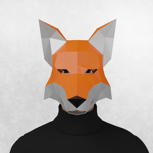 Fox papercraft FACE mask, DIY  mask template, Low poly 3d mask, cosplay mask, Halloween mask
