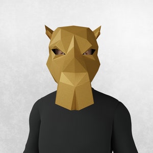 Maschera di papercraft di cammello, modello di maschera digitale fai-da-te, maschera 3d low poly, cosplay di addio al celibato o maschera da festa, maschera di Halloween