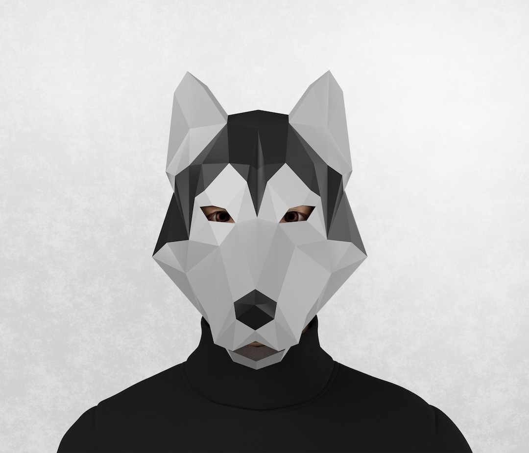 Husky Papercraft FACE Mask, DIY Mask Template, Low Poly 3d Mask