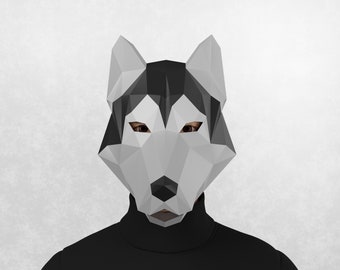 Husky papercraft FACE  mask, DIY mask template, low poly 3d mask, cosplay mask, party mask, dog mask