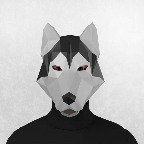 Husky Papercraft GESICHT Maske, DIY Maske Vorlage, Low Poly 3D Maske, Cosplay Maske, Party Maske, Hunde Maske