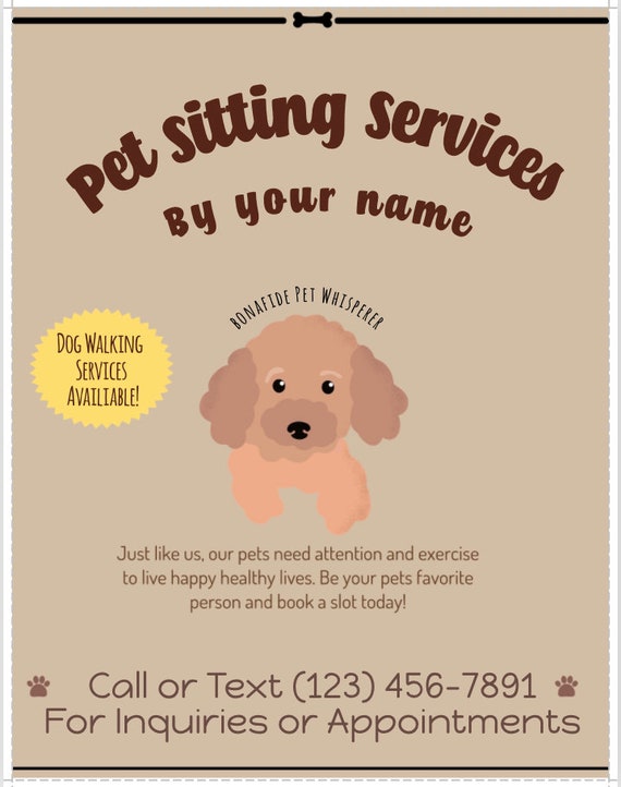 Dog Sitter Flyer Dog Walker Flyer Custom Flyer Pet Walker Flyer