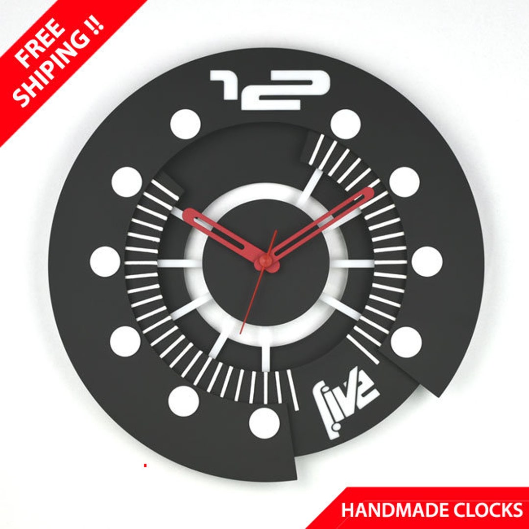 Round Modern Black Wall Clock Industrial Style Gift - Etsy