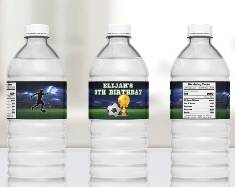 Printable Soccer Bottle Label Soccer Birthday Water Bottle Label Birthday Decorations Printable Corjl Template S0001