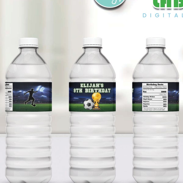 Printable Soccer Bottle Label | Soccer Birthday Water Bottle Label | Birthday Decorations | Printable Corjl Template S0001