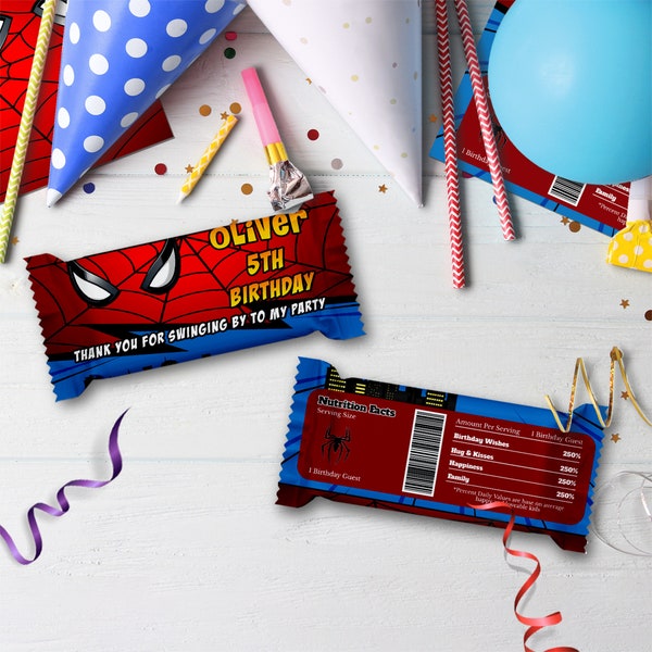 Printable Spider Rice Krispies Label | Super Heroes Candy Bar Wrapper | Spider Birthday Decorations | Corjl Template SP01